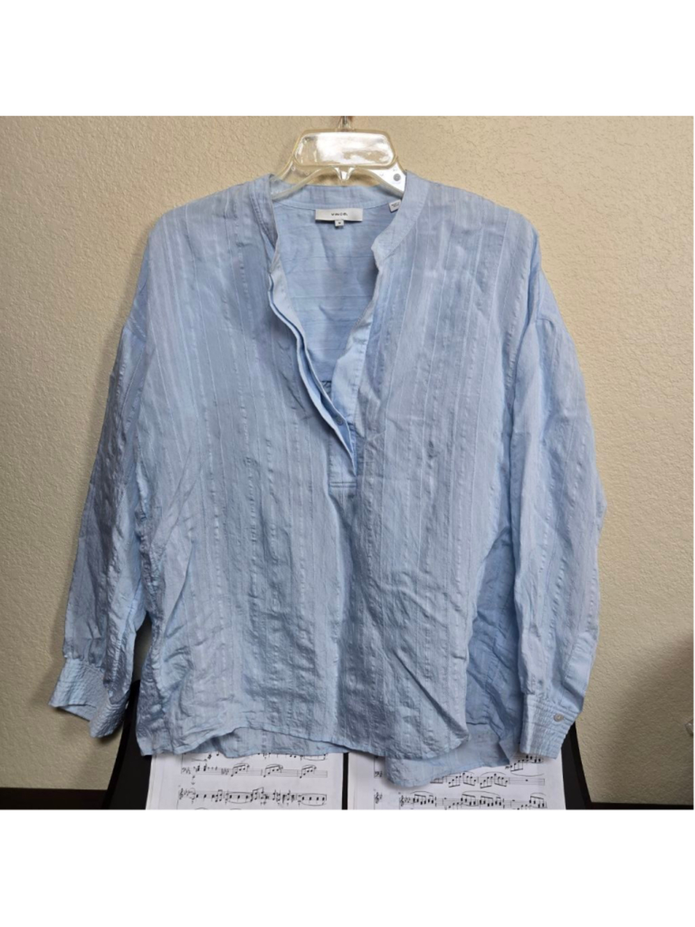 Vince Powder Blue Striped Drape Blouse M - Picture 4 of 8